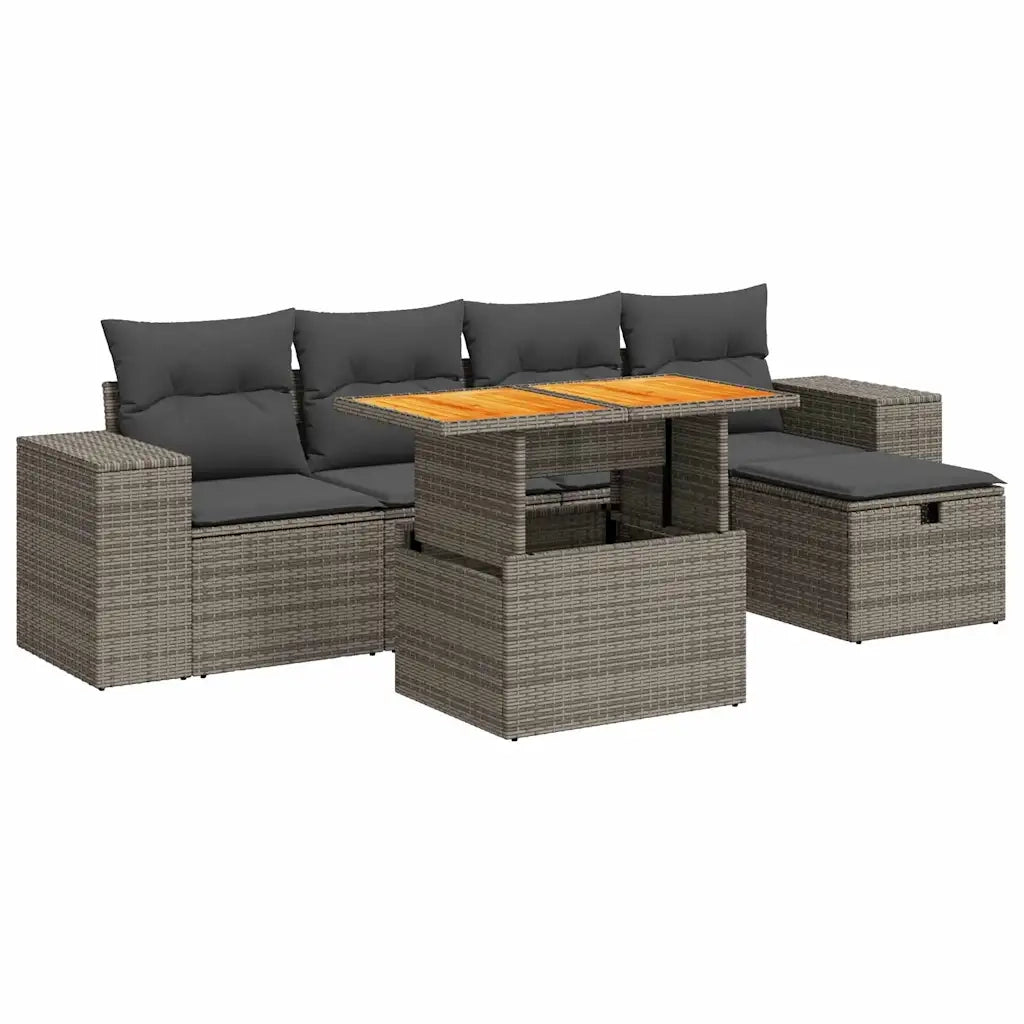 vidaXL Set Divano da Giardino 6pz con Cuscini Grigio Polyrattan Acacia
