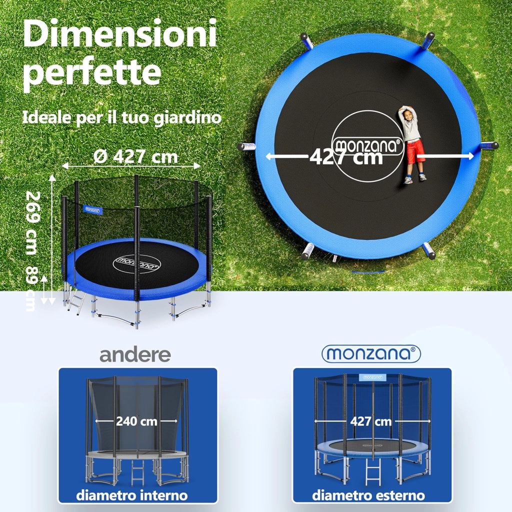 ® Trampolino Ø 183-427cm Set Completo Tappeto Elastico Rete Sicurezza Trampolino Elastico