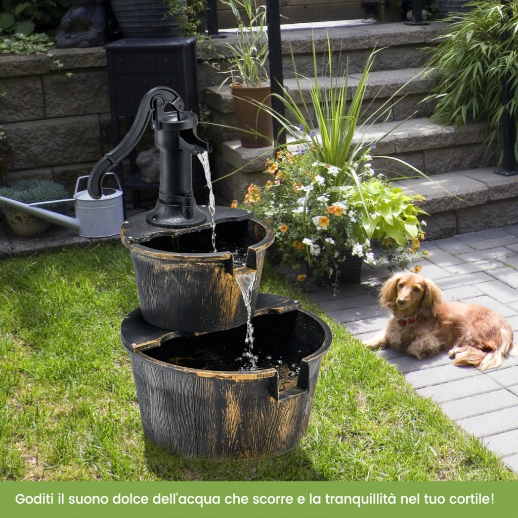 Fontana da giardino a 2 livelli con pompa regolabile ricircolo di acqua, Fontana rustica a cascata Bronzo antico-Decorazioni da giardino