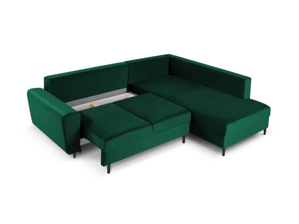 Cosmopolitan Design - Divano convertibile angolare destro con contenitore "Kyoto" 5 posti in velluto verde bottiglia 