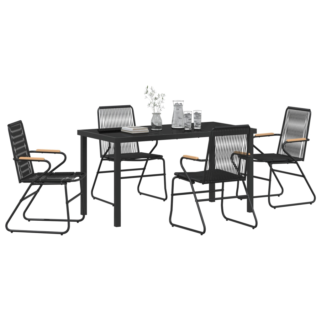 Set da Pranzo da Giardino 5 Pezzi Nero Rattan in PVC