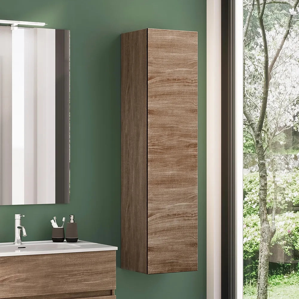 Colonna bagno sospesa altezza 140 cm rovere scuro reversibile | Yili