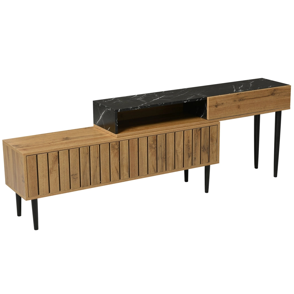 Mobile TV con Design in Marmo e Legno ¨C MINIMAL ¨C Gambe in Metallo, Nero