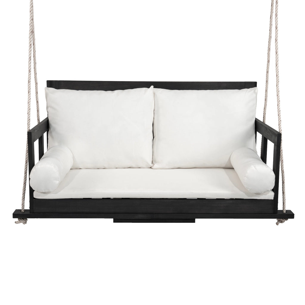 Dondolo da Giardino Doppio con Cuscini ¨C MINIMAL ¨C Legno Acacia, Nero/Beige