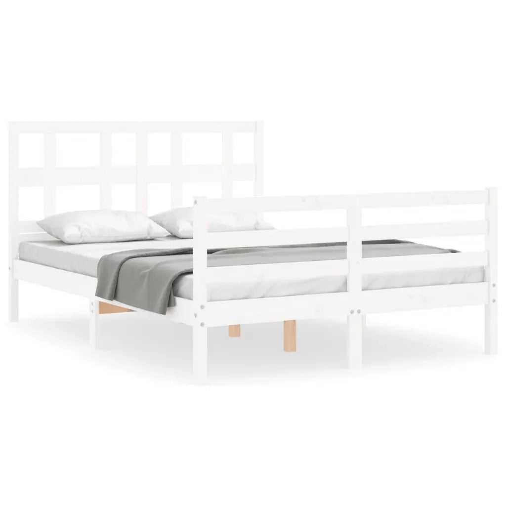 Giroletto con Testiera-Struttura Letto con testiera Bianco 140x190 cm in Legno Massello 747947
