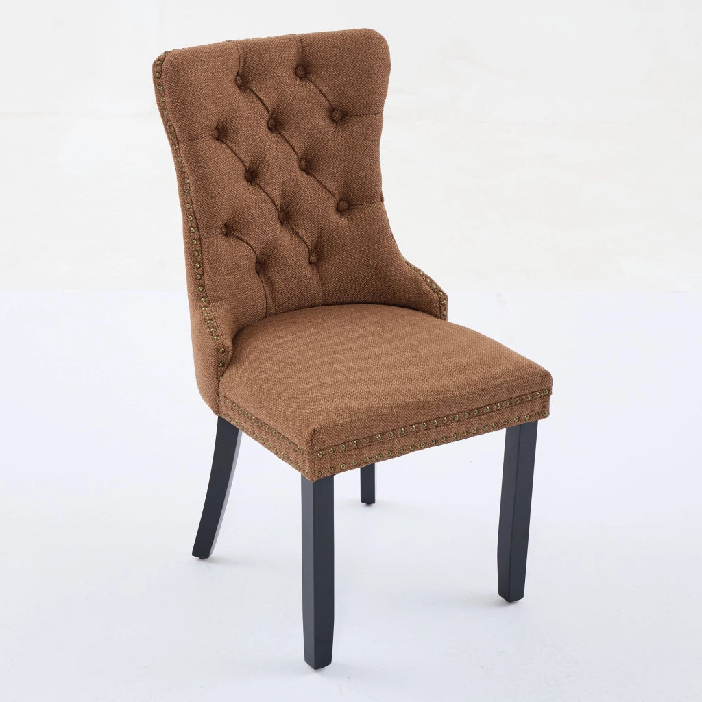 Sedie da Pranzo Imbottite in Lino con Gambe in Legno Massello, Set 2 Pezzi ¨C Xylo ¨C Marrone