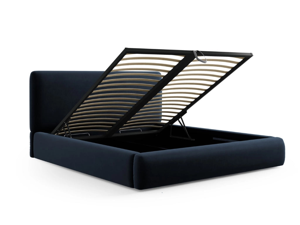 Cosmopolitan Design - Letto a cassettone con testiera "Colonel" 140x200cm in velluto blu scuro 