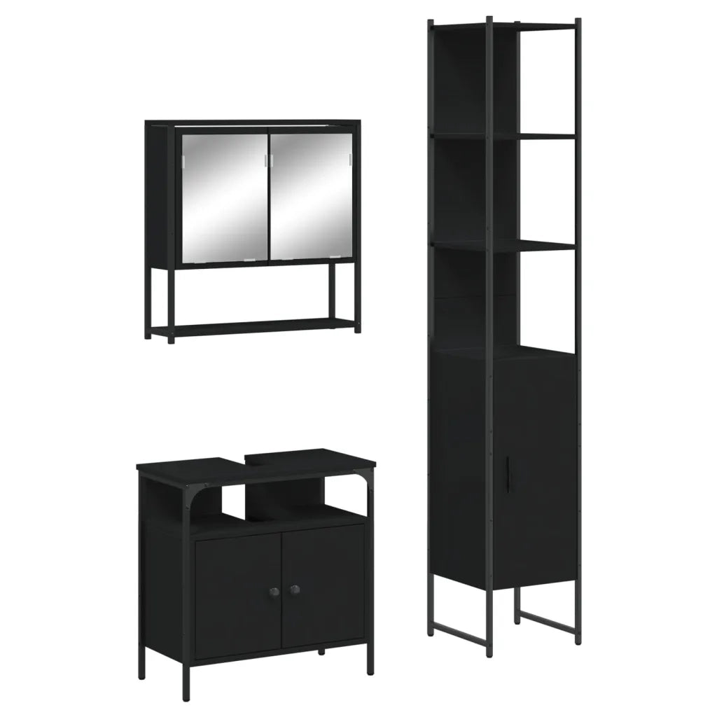 Set Mobili da Bagno 3 pz Nero in Legno Multistrato 3214675