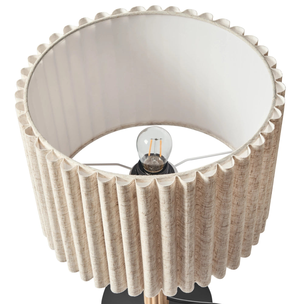 Lampada da tavolo con paralume in tessuto e in legno di gomma naturale Beige chiaro