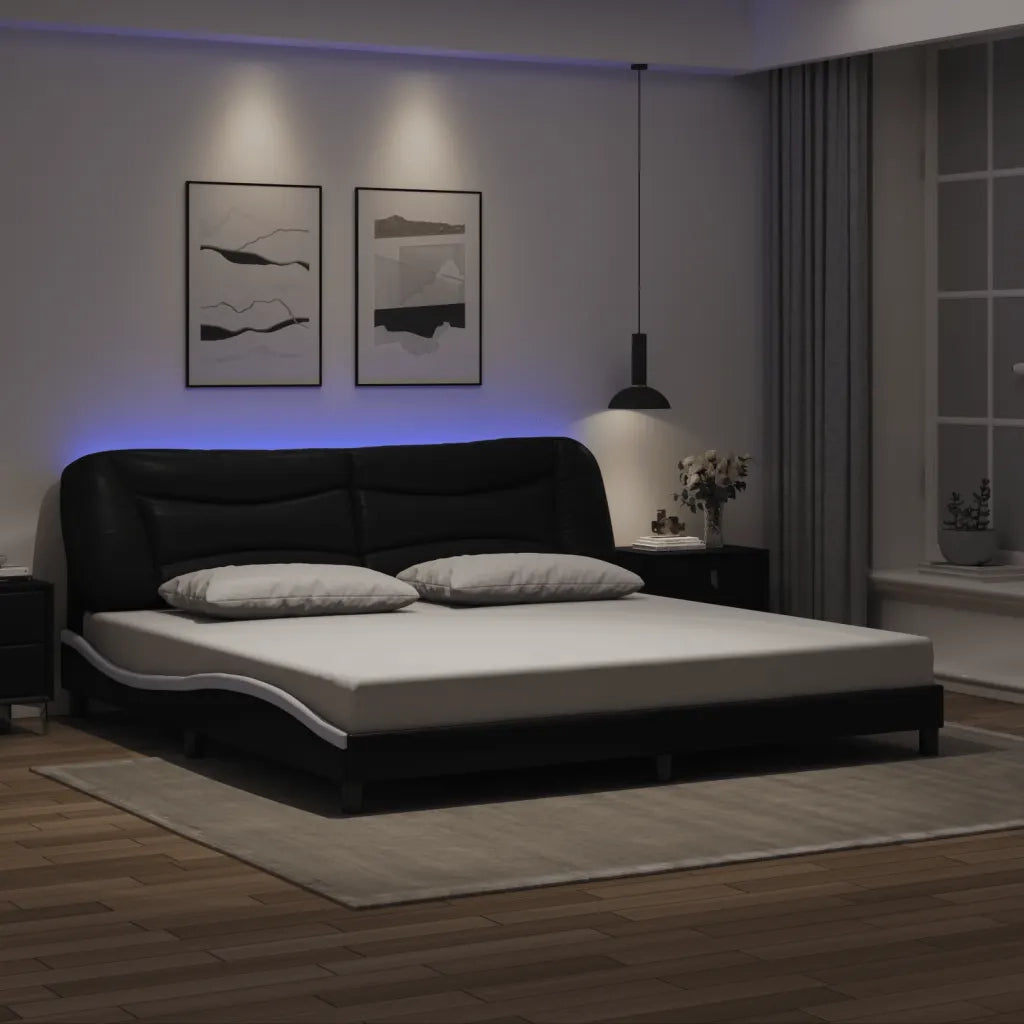 Giroletto con Luci LED Nero e Bianco 200x200 cm in Similpellecod mxl 91599