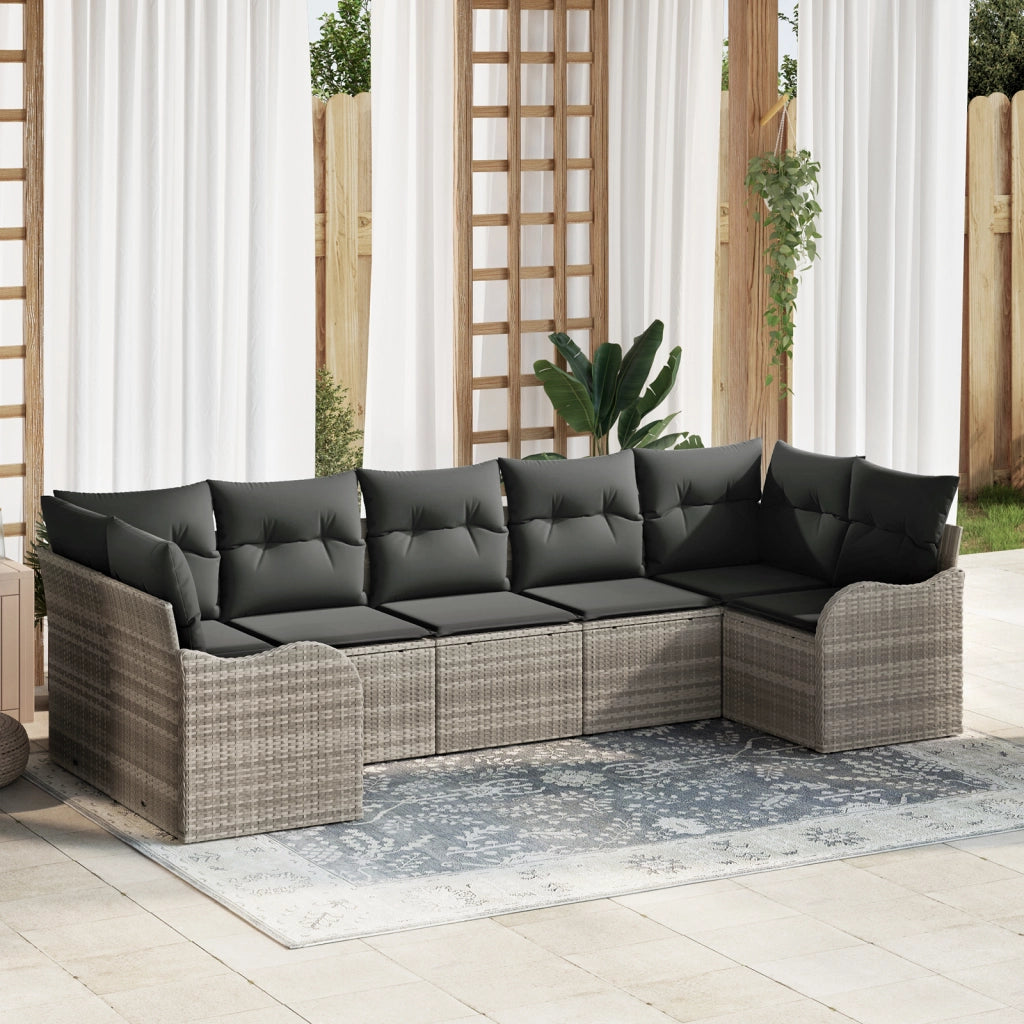 Set di Divani da Giardino  7 Pezzi con Cuscini Grigio Chiaro Polyrattan