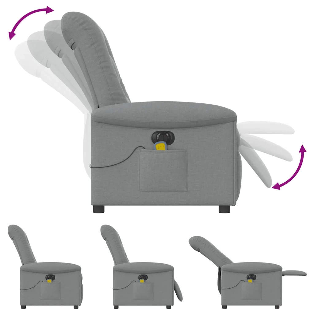 Divano Sedia-Poltrona Reclinabile Massaggio Elettrica Grigio Chiaro Tessuto 507451