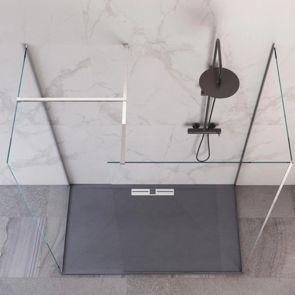 Box Doccia Parete Walk-In 70x120x70 cm 3 Lati in Cristallo Trasparente 8 mm H195 Bonussi Three
