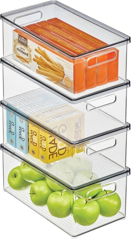 Organizzatore per cucina Set da 4 - Scatole di conservazione alimenti con coperchio rimovibile - Organizzatore per lavello e zona a lato - Grigio trasparente