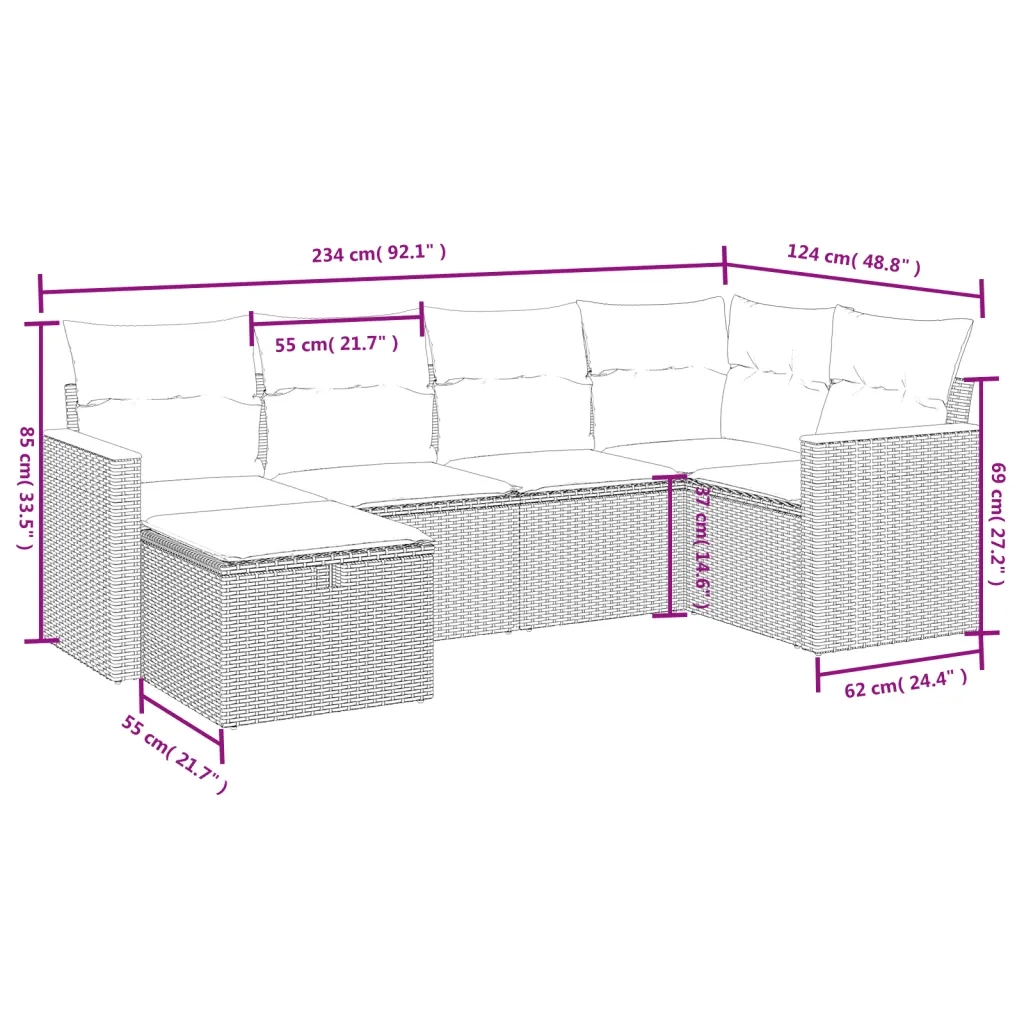 Set Divano da Giardino 6 pz con Cuscini Nero in Polyrattan 3265298
