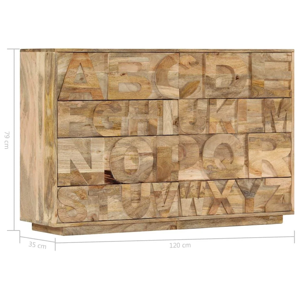 Credenza consolle contenitore mobile alfabetico con 6 cassetti 120 cm legno massello di mango marrone 4402213