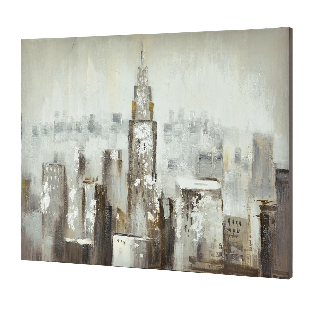 [art.work] Quadro murale originale dipinto a mano con motivo grattacielo su tela incl. cornice barella