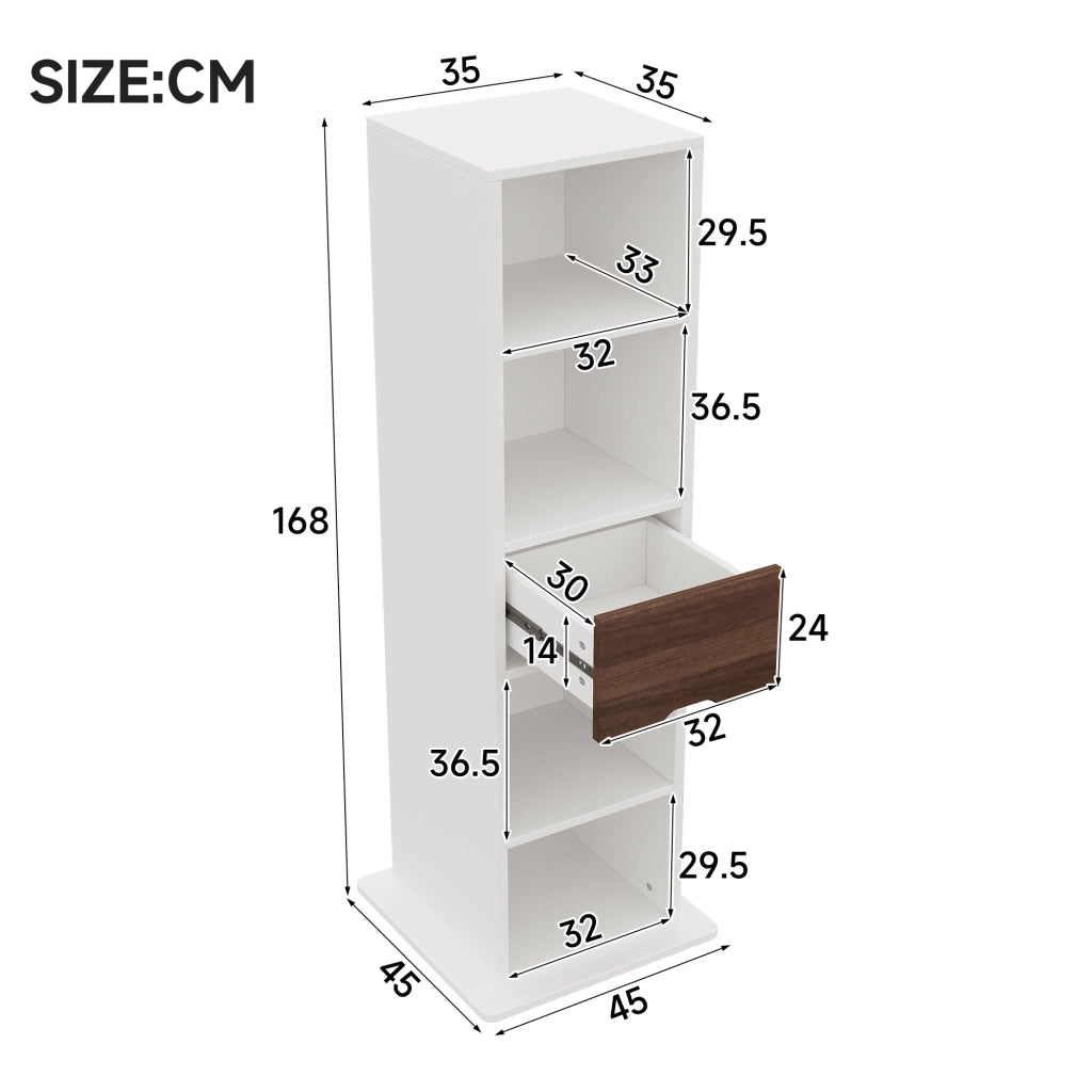 Armadietto a specchio con 4 vani aperti e 1 cassetto, per ingresso e camera da letto, in MDF, bianco, 45 × 45 × 168 cm