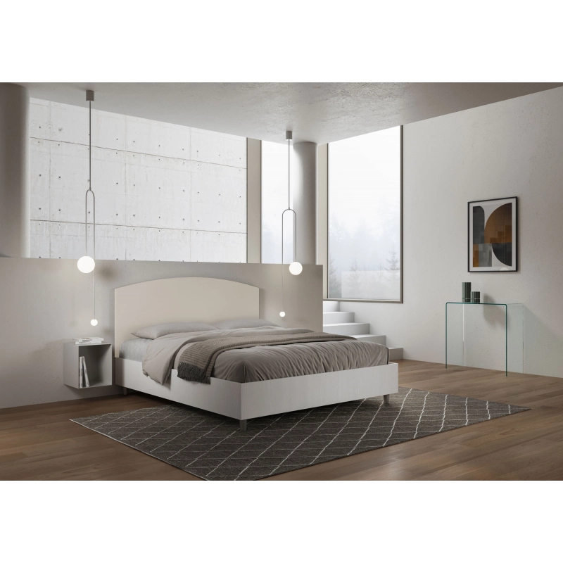 Letto Matrimoniale 160x200 cm struttura bianco frassino testata Antilia - Similpelle,Senza rete,Tortora