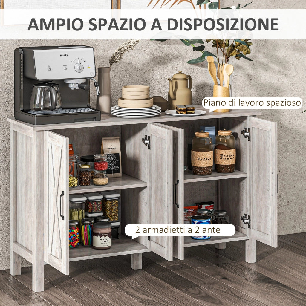 Credenza Stile Rustico Mobile Basso Multiuso 4 Ante 120x37x75 cm Grigio