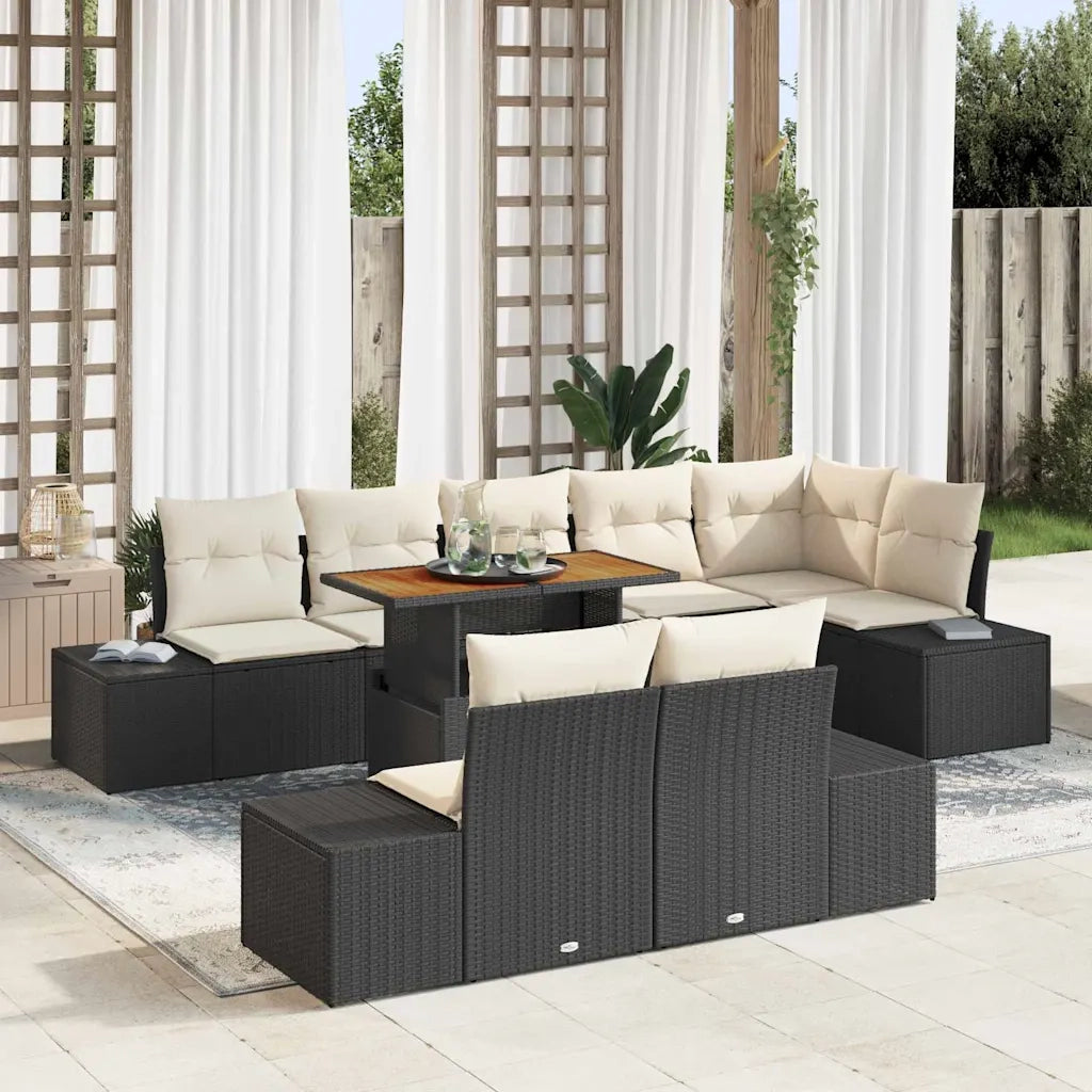 Set Divano da Giardino con archiviazione 9 pcs Nero Poly Rattan 3358714