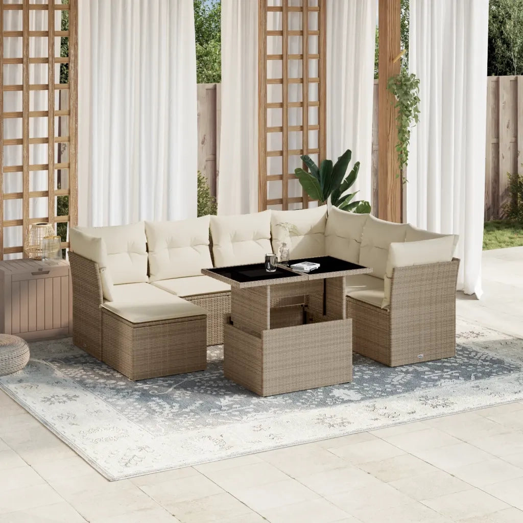 Set Divano da Giardino 8 pz con Cuscini Beige in Polyrattan