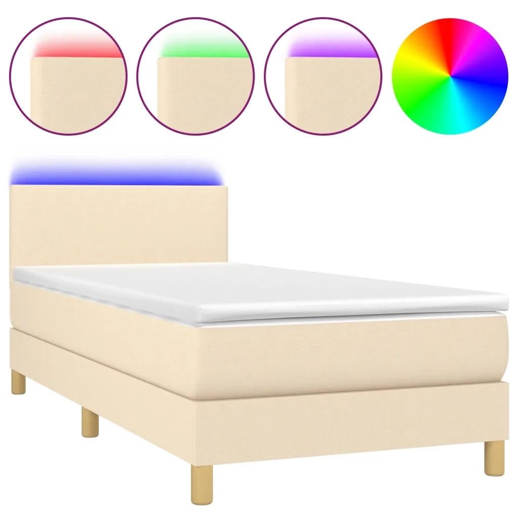 Letto a Molle con Materasso e LED Crema 90x190 cm in Tessuto
