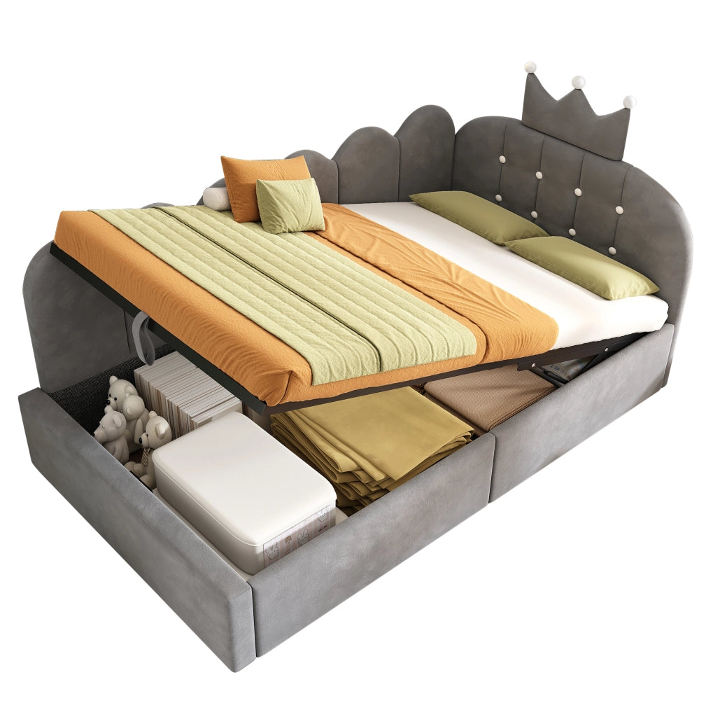 Letto da giorno 90x200 cm con contenitore idraulico; velluto grigio