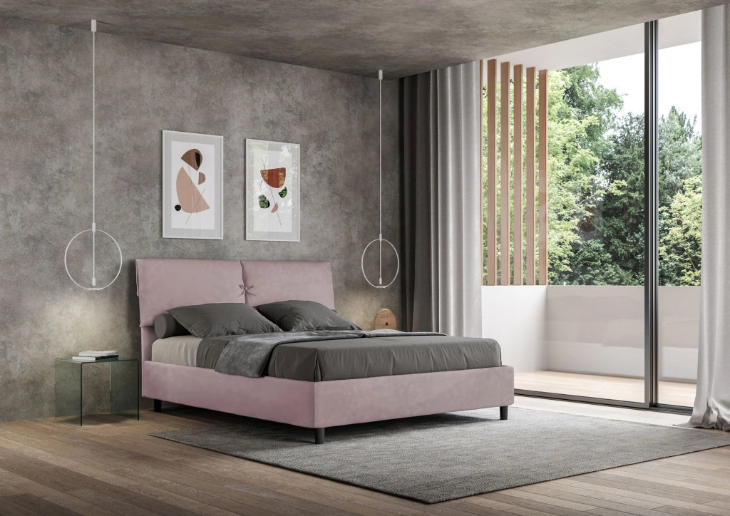 BS COM Letto matrimoniale con rete imbottito 160x190 microfibra glicine