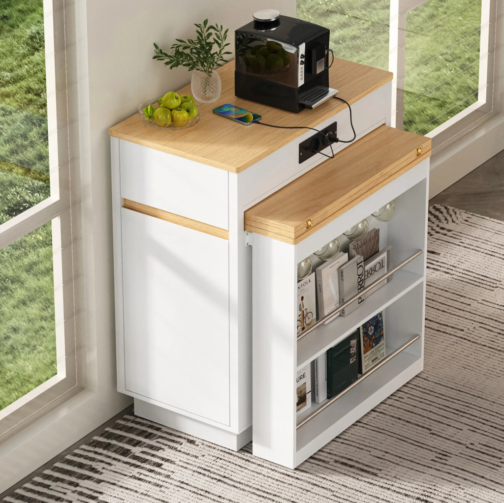 TAVOLO Estensibile 58-154x80,5x94 cm Bianco MDF con LED e ricarica USB/Type-C