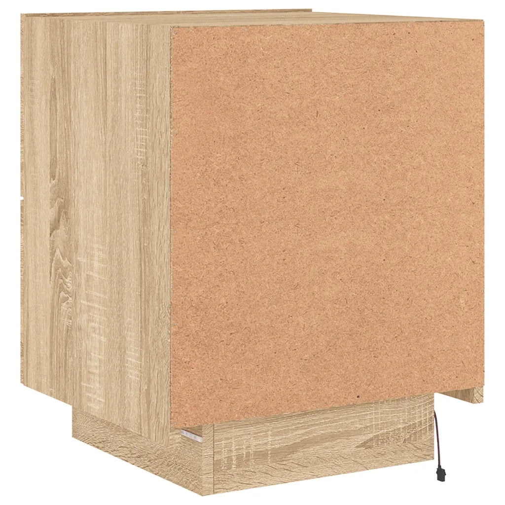 Comodino con Luci LED-Tavolino da notte Rovere Sonoma in Legno Multistrato 931696