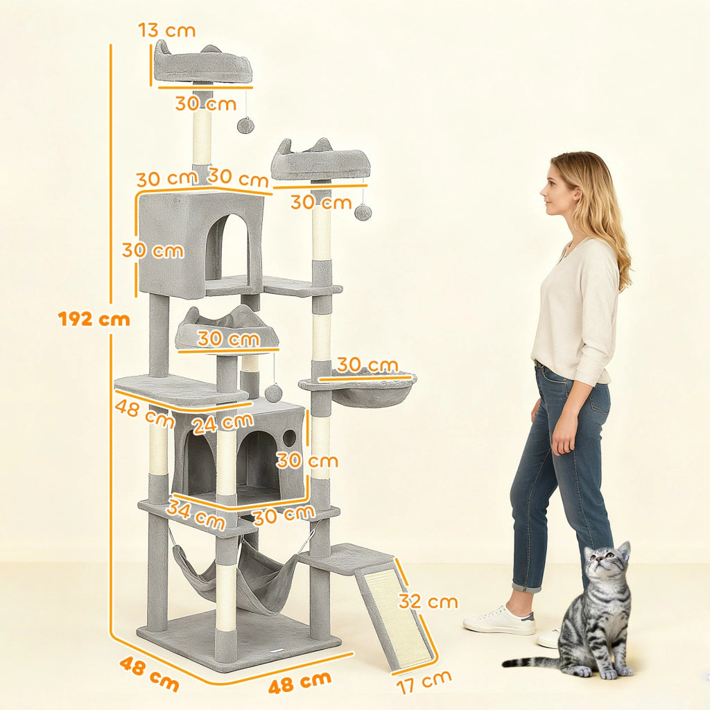 Albero per gatti con piattaforme e nicchie ¨C Zephmum ¨C Grigio 192 cm