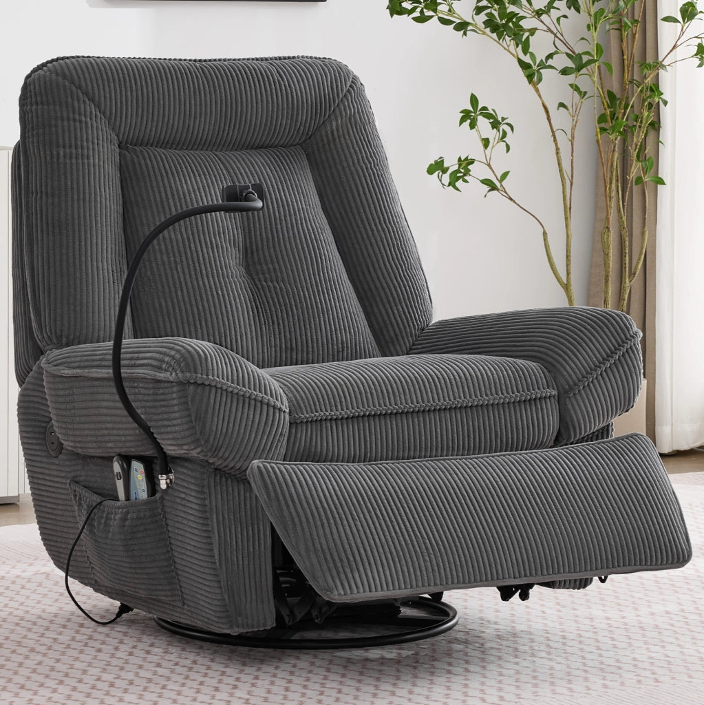 Poltrona massaggiante elettrica girevole 360° con riscaldamento; USB e supporto telefono; grigio