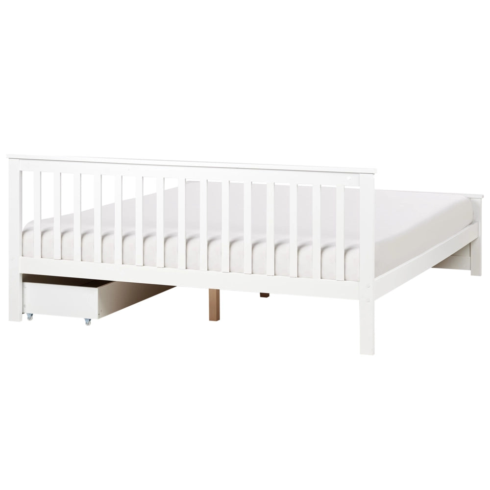 Letto matrimoniale Legno di Pino bianco con Rete a Doghe con 2 cassetti 180 x 200 cm Testiera a doghe minimalista