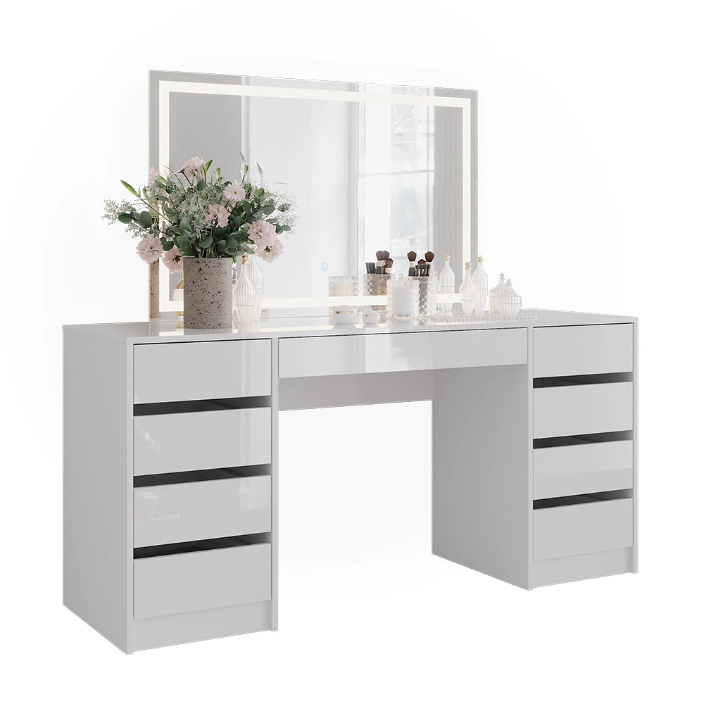 Vicco Tavolo da toeletta Bianco/bianco lucido 158.2 cm con specchio LED