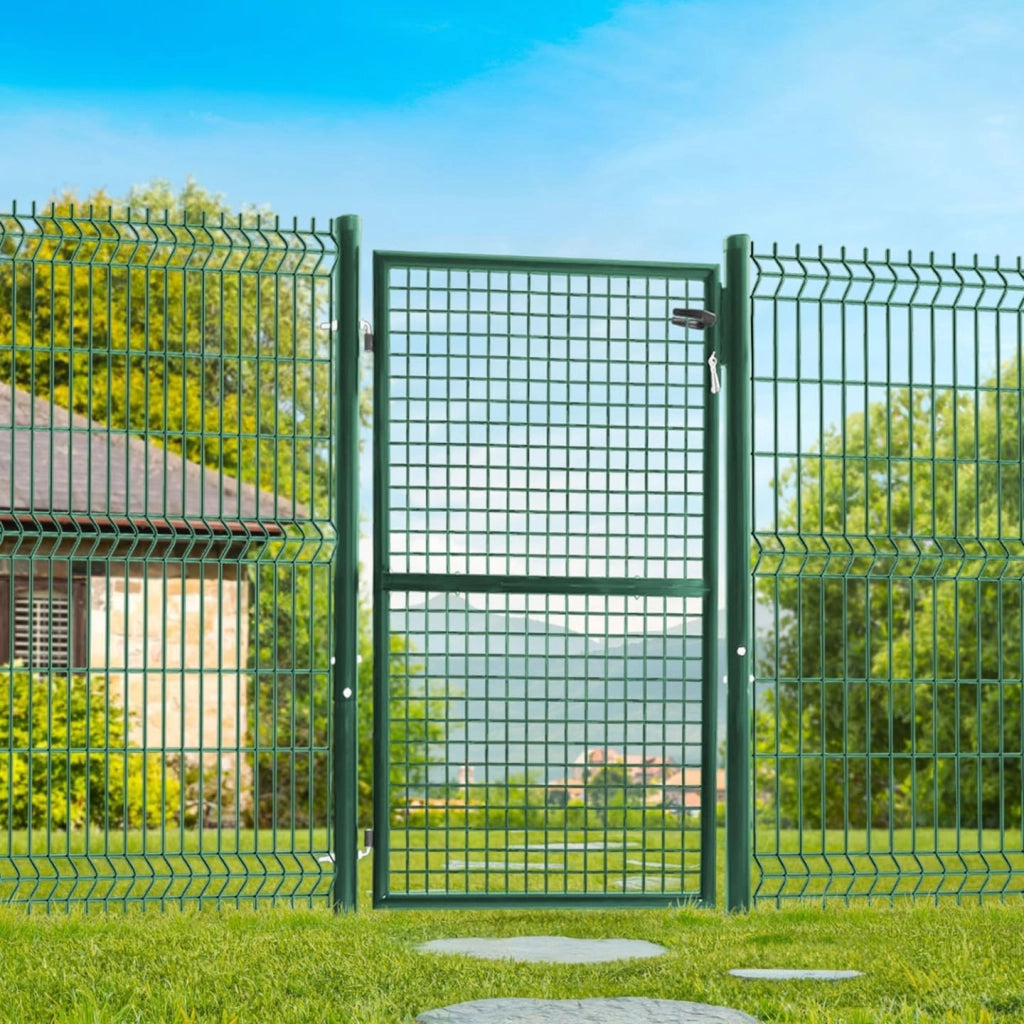 Cancello da giardino in acciaio verde 105 x 150 cm con serratura e maniglia