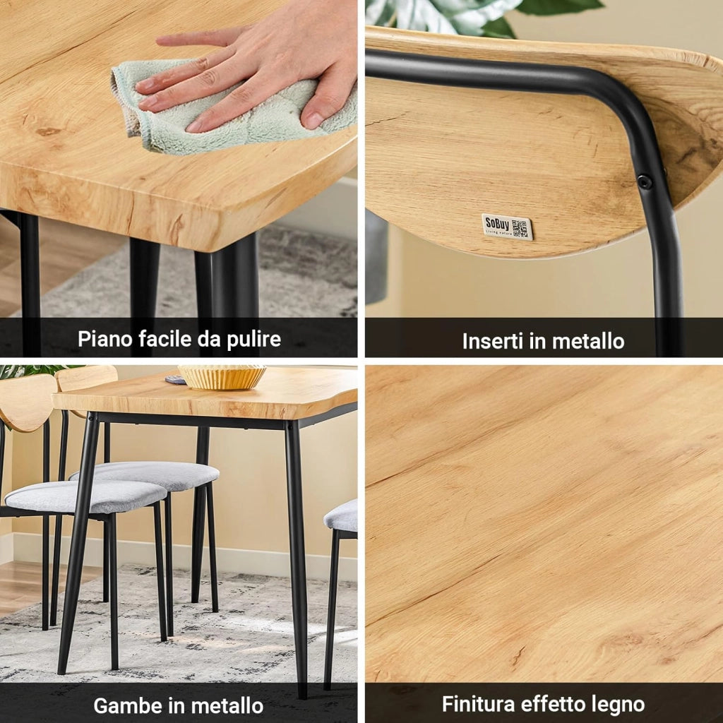 Set Tavolo da Pranzo 5 Pezzi con 4 Sedie Comode, Tavolo da Cucina Compatto per Piccoli Spazi, Tavolo con Sedie Ideale per Sala da Cucina, Pranzo, Soggiorno, Balcone e Arredo Esterno OGT52-N