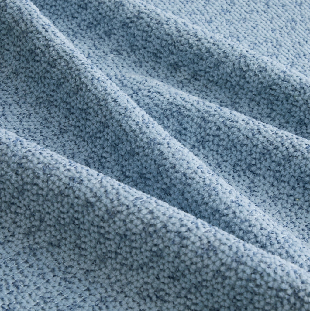 Divano modulare angolare 2 posti con pouf; senza struttura; in fleece granulato blu
