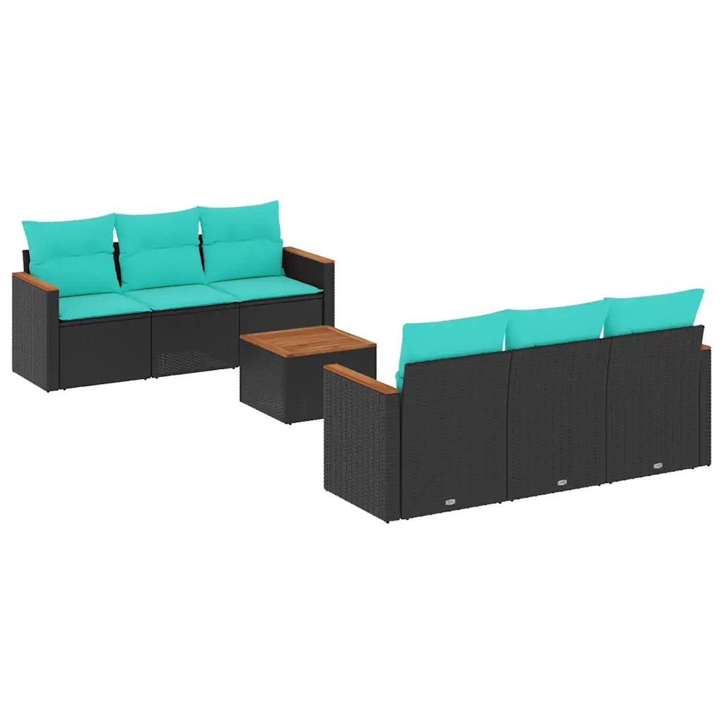 Set Divani da Giardino 7 pz con Cuscini Nero in Polyrattan 3225791