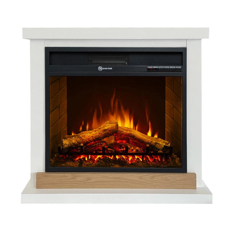 Camino elettrico caminetto da terra Stoccolma in legno bianco L75xP28xH70 cm