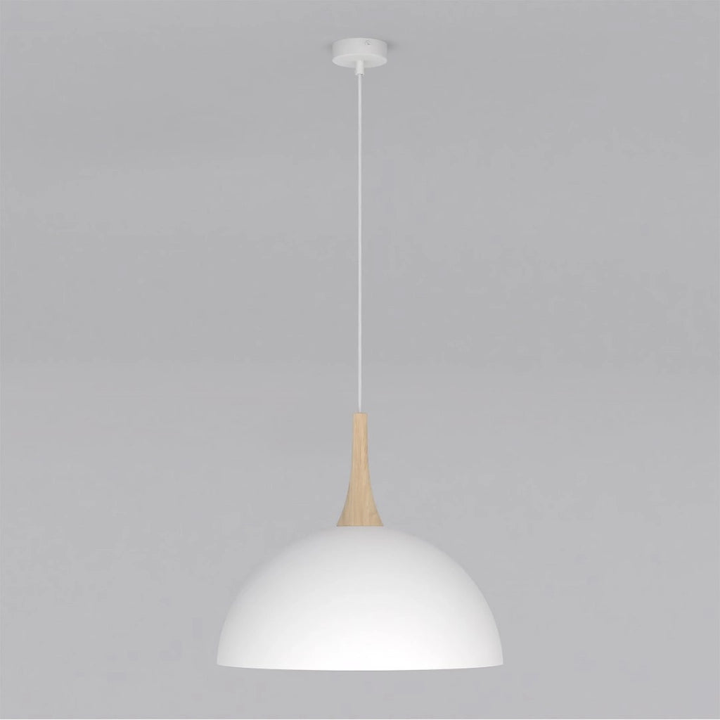 Lampada a sospensione Nautica in acciaio bianco opaco e legno