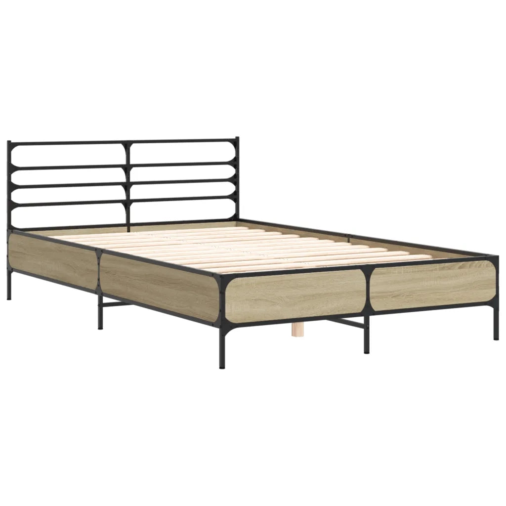 Letto matrimoniale | Letto per adulti | Giroletto Rovere Sonoma 120x200 cm in Legno Multistrato Metallo