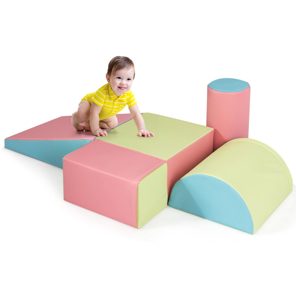 Set di gioco da arrampicata per bambini da 5 pezzi, Strutture di gioco in schiuma impermeabili Rosa