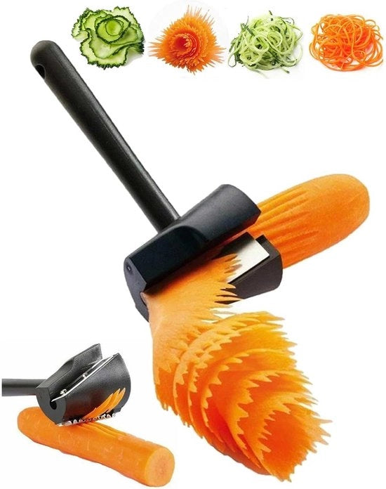 Krultang per Carote - Slicer per Verdure - Rotazione Perfetta per Carote - Nero - Affettatrice a Mano - Strumento per Garnering - Per Insalate