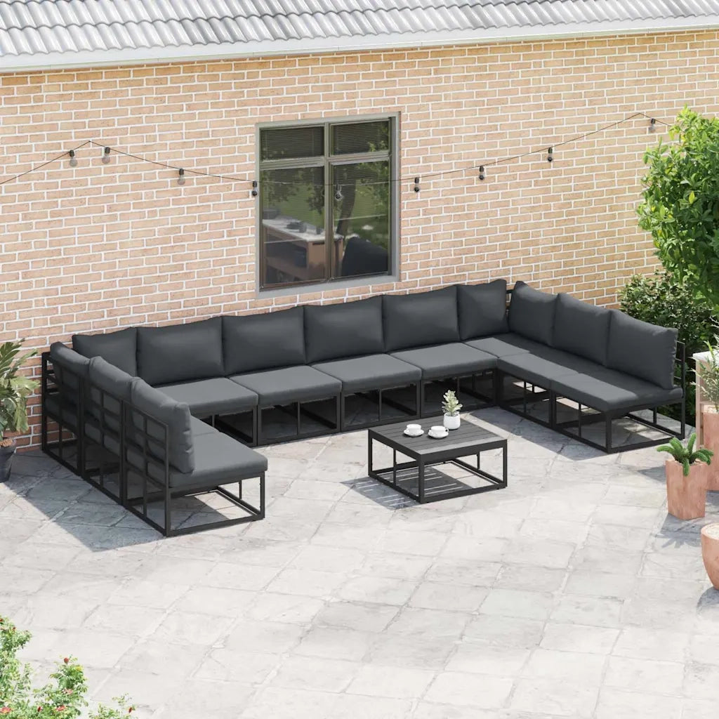 Set Divano da Giardino con cuscino 10 pcs Nero Alluminio