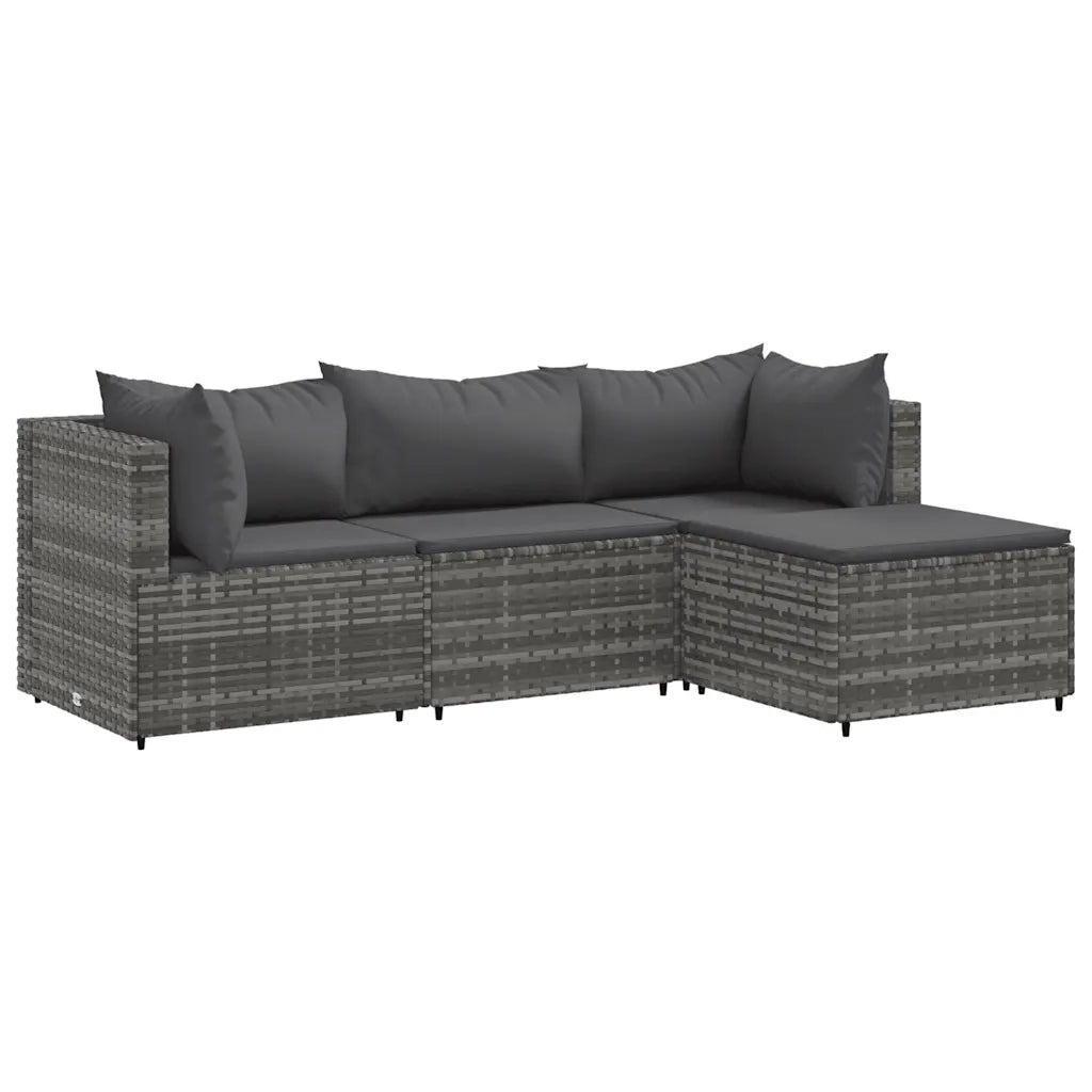 Set Divani da Giardino 4 pz | Set Salotto da Giardino con Cuscini in Polyrattan Grigio