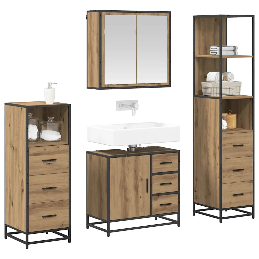 Set di mobili per il bagno con porta 4 pcs Rovere artigianale
