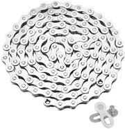 Catenaccio per bicicletta a 116 denti - Acciaio - 1/2 x 11/128 pollici - Chiave per catenaccio - Connettore catenaccio per bicicletta - 150 cm - Alluminio zincato argento