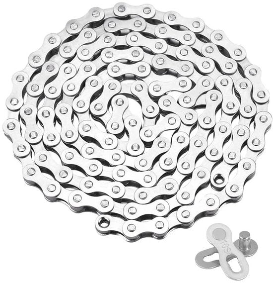 Catenaccio per bicicletta a 116 denti - Acciaio - 1/2 x 11/128 pollici - Chiave per catenaccio - Connettore catenaccio per bicicletta - 150 cm - Alluminio zincato argento