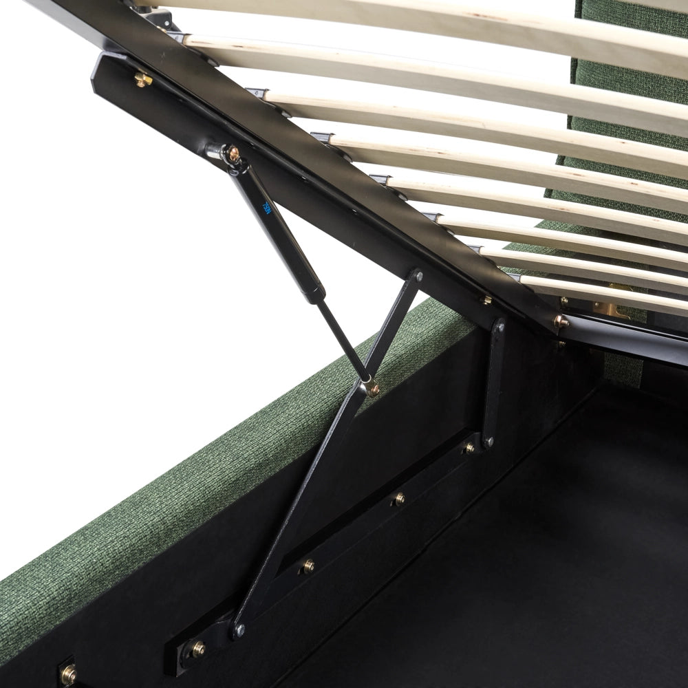 Letto matrimoniale in tessuto verde scuro con contenitore 180 x 200 cm camera da letto moderna